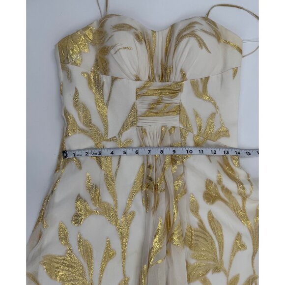 Aidan Mattox White & Gold Embroidered Silk Dress Size 4 - Picture 16 of 16